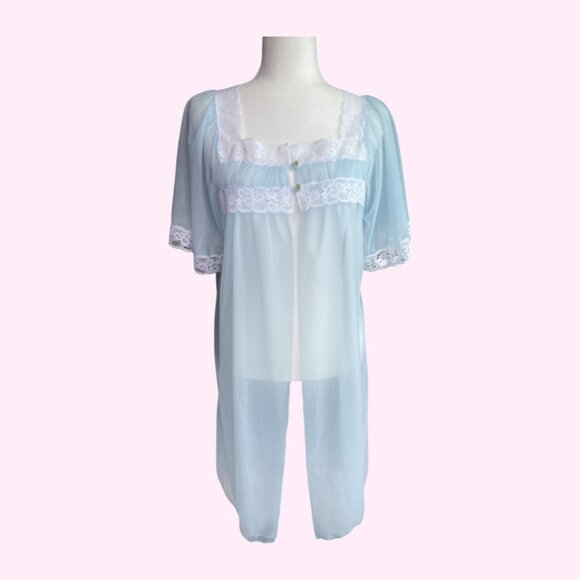 SOLD <3 Powder Blue Open-Front Coquette Night Gown - Picture 1 of 4